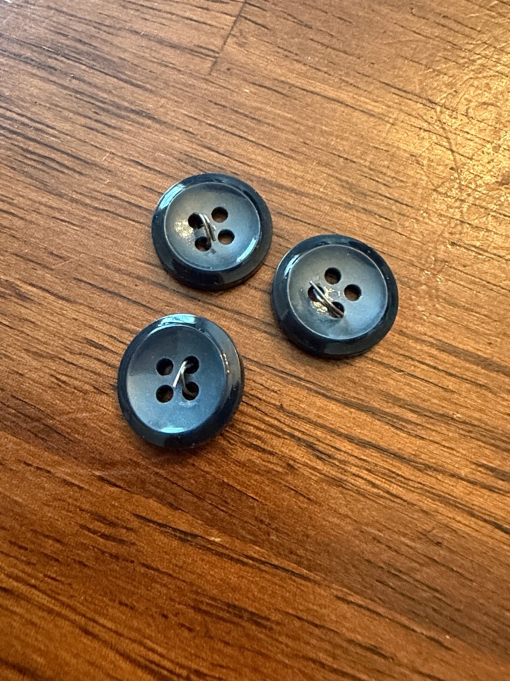 Set of 3 Shiny Dark Navy Four-Hole Buttons